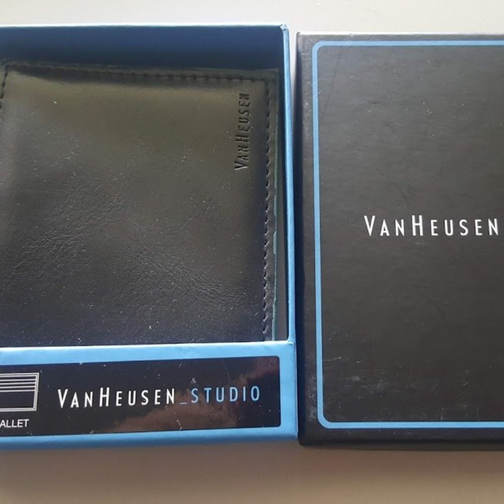 🆕 RARE / VAN HEUSEN STUDIO BI FOLD MEN'S WALLET COLOR BLACK / GREEN NIB